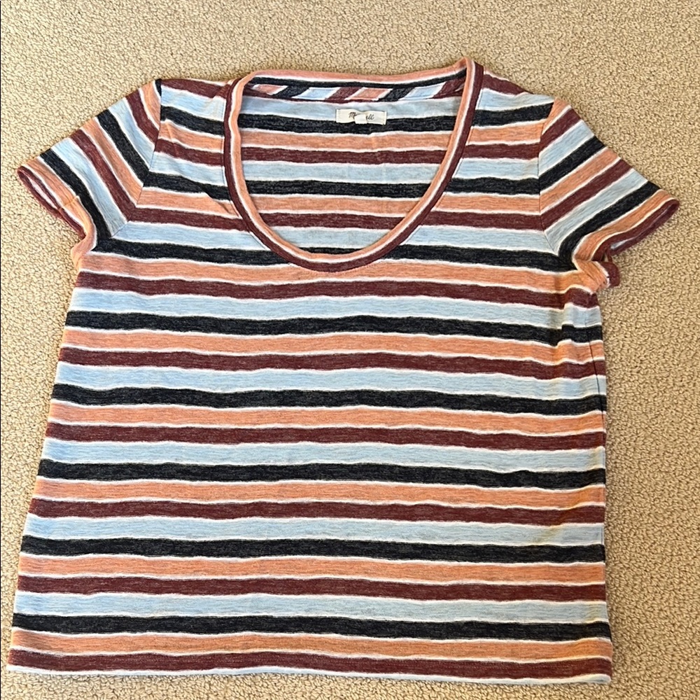 Madewell Red and White Crop Fitted T-Shirt